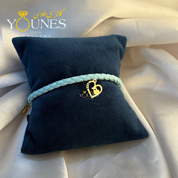 دستبند چرم قلب تو قلب طلا